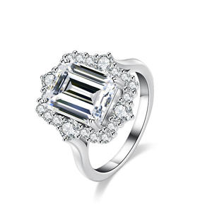 Argento 925 originale 4 carati taglio smeraldo Pass <span class=keywords><strong>Diamond</strong></span> <span class=keywords><strong>Test</strong></span> D colore rettangolo Moissanite fede nuziale con certificato GRA - Product Image 1