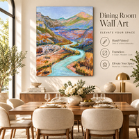 Peinture à l'huile texturée, Canyon enroulé par la rivière, eau turquoise, falaises violettes, art mural, décoration intérieure pour hôtel