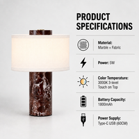 Lampe de table en marbre, rechargeable sans fil, à intensité variable, commande tactile, lampe de chevet, abat-jour en lin, veilleuse, décoration pour salon et chambre à coucher