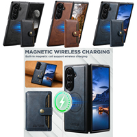 Étui portefeuille magnétique texturé en cuir de vachette PU avec support de chargement sans fil et boucle pour Samsung Z Fold 8 Ultra / Z Fold 7 / Z Fold 6