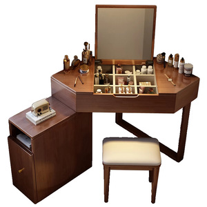 <b>Corner</b> <b>Dressing</b> <b>Table</b> With Storage Cabinet For Bedroom <b>Small</b> Apartment Wall Mounted Solid Wood Makeup Desk - Product Image 4
