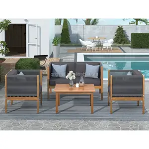 Gold supplier professional outdoor garden furniture teak wooden frame rope material teak sofa