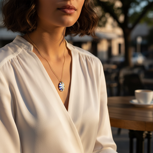 Pendentif en émail bleu et blanc de forme ovale, fabriqué à la main en argent Sterling 925 turc, bijoux tendance pour femmes - Product Image 3