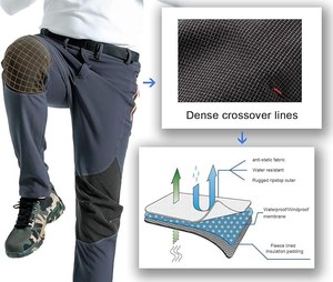 男性用アウトドアハイキングパンツ ソフトシェル 防水 防風 補強膝 フリース裏地 トレッキングパンツ - Product Image 5
