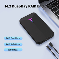 Aluminio 2 bahías RAID M.2 NVMe SATA SSD Recinto USB3.2 Gen 2 20Gbps Caja de unidad de estado sólido Tipo-C SSD Case