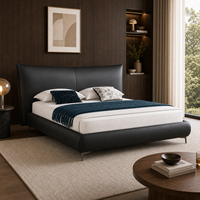Modernes Schwarzes Lederbett mit Umweltfreundlichem Design und Geschwungenem Kopfteil für Schlafzimmer