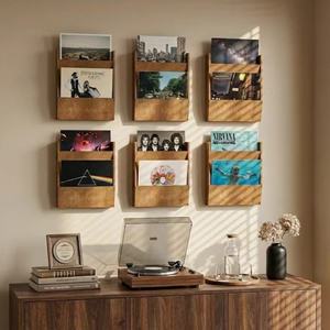 Wooden <b>wall</b>-mounted CD rack for bedroom and living room, decorative <b>vinyl</b> record storage rack made of solid wood. - Product Image 2