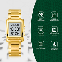 Montre de prière numérique musulmane Azan à prix d'usine, montre-bracelet Adhan en acier pour homme, montre de luxe étanche pour homme, montre de prière islamique Athan