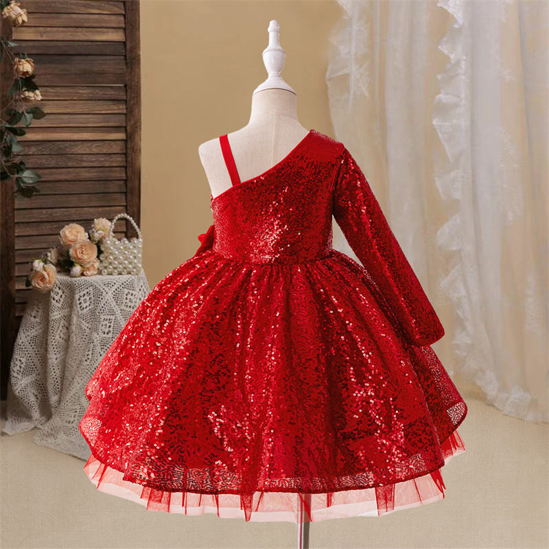 Ms-535 Baby Girl Frock Party Dress Red Sequin Gown