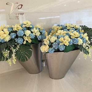 Macetero de fibra de vidrio, grande, plateado, redondo, cónico, juego de combinación para jardín al aire libre - Product Image 2