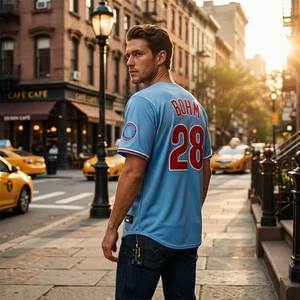 Maillot de baseball personnalisé, design Liberty Bell, équipement de baseball de la ville de l'amour fraternel, rouge, blanc, bleu marine, vêtements d'équipe, livraison rapide dans le monde entier - Product Image 4