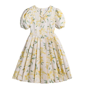 Nuovo Vestito Estivo da Bambina con Stampa Stile Country Europeo e Americano, Abito Principessa a Maniche Corte con Fiocco e Scollo a V, Bestseller - Product Image 5