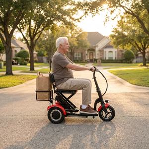 Trottinette électrique pliable légère à trois roues avec pneus antidérapants pour les courses au supermarché - Product Image 6
