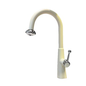 Milky White Kitchen Faucet Single Handle Pull Out Spray Deck Mounted Minimalist Style Ceramic Valve Core - Product Image 5