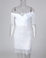 Robe moulante sans manches pour femme Robes d'été blanches à franges et pompons