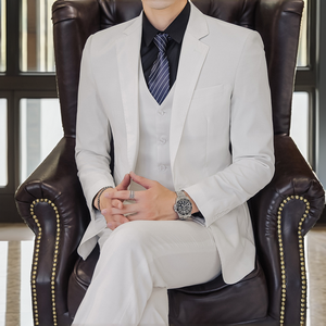 Costume de mariage blanc pour homme de haute qualité, simple boutonnage, 3 pièces (Blazer + Pantalon + Gilet), coupe ajustée, respirant, grandes tailles, pour affaires - Product Image 2