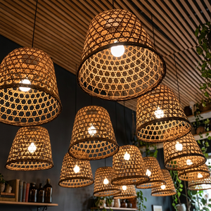 Lampe murale en bambou STAR LAMP, luminaire décoratif pour la maison, lampe murale en bambou tressé, corps de lampe en bambou, source lumineuse LED, lampe murale rustique en bambou - Product Image 2