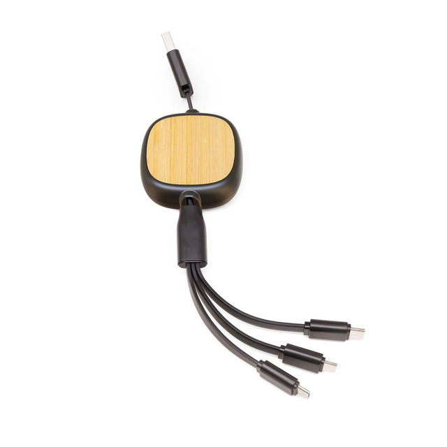 Hot Multi-Function Eco-friendly Bamboo 1M Retractable Multiple Charging Cord 3 in 1 Fast USB Charger Cable