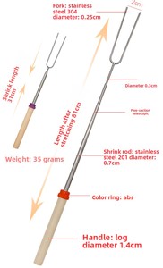 Spiedino per Barbecue Portatile di Alta Qualità RZF con Logo Personalizzato, Manico in Legno a U, Telescopico, in Acciaio Inox Cromato, Lungo per Esterni - Product Image 4