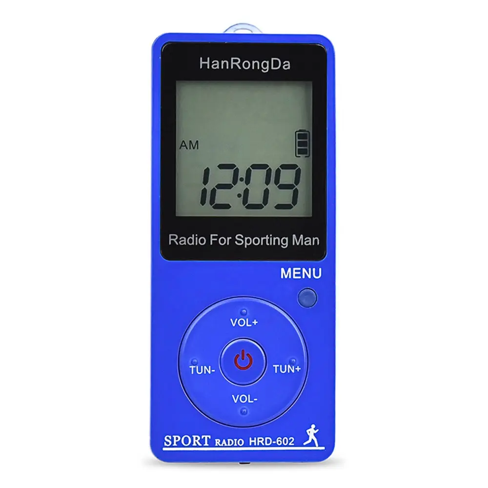 HRD-602 Portable Radio Receiver FM/AM Radio LCD Display Lock Button Pocket Radio with Earphone Sports Pedometer