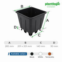Conteneurs carrés en plastique noir en gros pour la plantation de fleurs avec trous de drainage