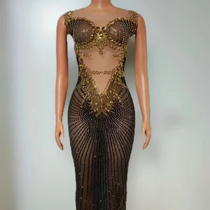 AD2492高品质新品珠饰连衣裙水钻水晶性感女装舞会礼服性感俱乐部派对 - Product Image 1