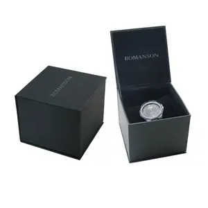 Relógio de luxo em papelão, plástico, papel preto, logotipo personalizado, caixa de presente, caixa de relógio para solteiro, venda imperdível