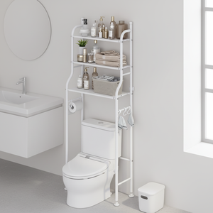 Cage de rangement double en acier inoxydable non perforé pour salles de bain domestiques – Étagère de rangement au design classique pour toilettes et machines à laver - Product Image 3