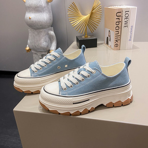 Zapatillas Blancas de Lona Transpirables con Suela Gruesa Estilo Coreano para <span class=keywords><strong>Mujer</strong></span>, Novedad de Verano 2026, con Cordones, Casuales para Estudiantes - Product Image 1
