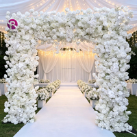 Arche florale carrée de 8 pieds en soie, arche de mariage en forme de lune, cadre de toile de fond florale artificielle pour cérémonies de mariage, fêtes et événements