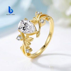 Bague en or plaqué or 10K14K18K avec <span class=keywords><strong>diamant</strong></span> de laboratoire en forme de poire certifié IGI, motif floral personnalisé, pour <span class=keywords><strong>femme</strong></span> - Product Image 2