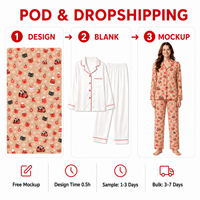 Pyjama personnalisé de Noël en satin avec col cranté pour femme, motif chat et champagne, en polyester, pour le sommeil, POD, MOQ 1PC, Dropshipping