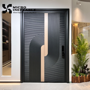 Puerta de entrada principal de estilo minimalista, puerta francesa <span class=keywords><strong>exterior</strong></span> de doble hoja, puerta abatible <span class=keywords><strong>exterior</strong></span> delantera de acero - Product Image 4