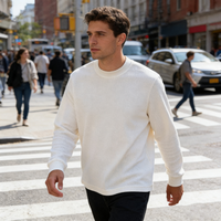 T-shirt à manches longues en coton lourd gaufré personnalisé pour homme, impression graphique intégrale sur écran DTG, t-shirt à manches longues blanc