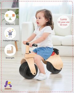 KRIDDO Vélo d'équilibre <span class=keywords><strong>en</strong></span> <span class=keywords><strong>bois</strong></span> pour bébé de 1 an, <span class=keywords><strong>roues</strong></span> larges pour une conduite stable et douce, cadeau de 12 mois à <span class=keywords><strong>3</strong></span> ans - Product Image 2