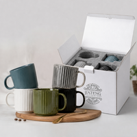 Tasse à café en céramique artisanale personnalisée, simple, rayée et embossée, pour lait, eau, thé, cappuccino