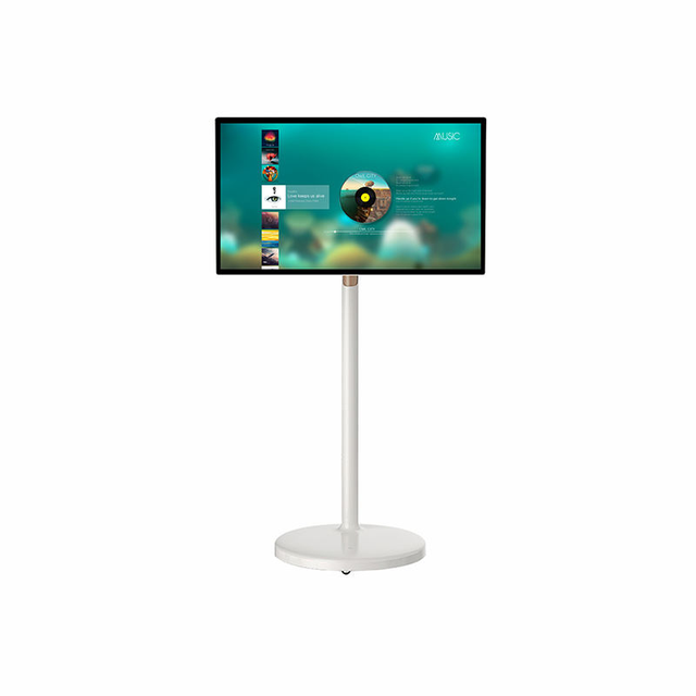 OSK LM-2704 27/32" 4K UHD Touchscreen Portable TV Wheels Built-in Battery Android 11 Rotating Design White 128GB Storage 4GB RAM