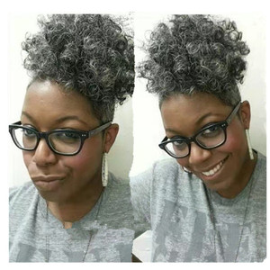 <span class=keywords><strong>Queue</strong></span> <span class=keywords><strong>de</strong></span> <span class=keywords><strong>cheval</strong></span> afro courte et volumineuse, style afro-américain, en cheveux humains gris argenté, 120g, 10 pouces - Product Image 3