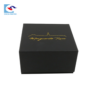 Caja de cartón magnética de lujo, logotipo personalizado, negro, mate, dorado