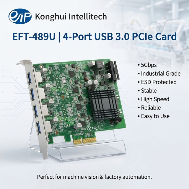 In Stock EFT-489U 4-Port USB 3.0 PCIe Expansion Card PCIe X4 5Gbps Industrial Controller Card for Machine Vision