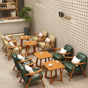 Modern PU Leather Restaurant Furniture Set With Wood <b>Tables</b> And Chairs For Cafe Dining Area - Product Image 1
