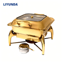 LIYUNDA Plat de service carré de luxe doré, chauffe-plats pour buffet avec amortissement hydraulique pour banquets et traiteurs