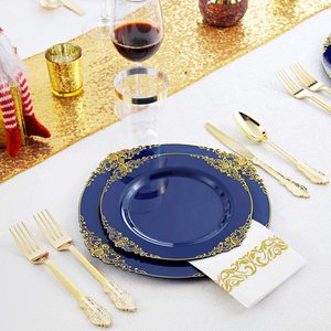 175 pièces assiettes et serviettes en plastique <span class=keywords><strong>bleu</strong></span> <span class=keywords><strong>marine</strong></span> ensembles de fournitures de fête anniversaire bébé douche vaisselle <span class=keywords><strong>jetable</strong></span> décorations - Product Image 4