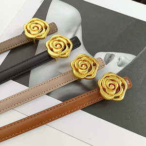 Ceinture en cuir véritable de vache pour femmes, marques de luxe haut de gamme, ceinture élégante pour femmes, ceinture en jean à motif floral doré de créateur - Product Image 6