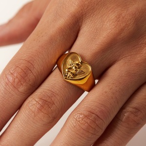 Heart Shape Angel Emblem <b>Ring</b> Gold Unisex Jewelry Gift Fashion <b>Rings</b> - Product Image 3