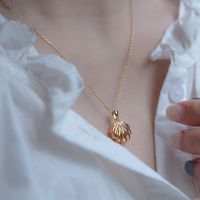 Pendentif Charme en Laiton Plaqué Or 14K pour Femme MECYLIFE, Design Coquillage Ouvert Adorable avec Perle, Accessoire de Haute Qualité, Chaîne 45+5cm