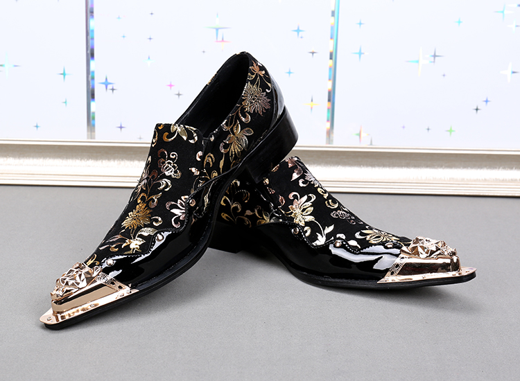 Na051 Black Gold Design Mens Dress Shoes - Formal & Stylish