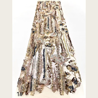 Tissu en tulle lourd à motifs floraux verticaux perlés, broderie de perles de rocaille et de sequins pour robe de soirée haute couture