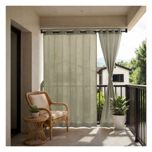 Sahara Sand Eyelet Outdoor Curtains 180 GSM with Warm Neutral Beige Tone and Breathable Light Filtering Fabric for Elegant Patio - Product Image 1