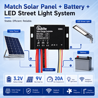 Contrôleur de charge solaire PWM fiable Sukite Flat 3230 3.2V 32W 20A pour éclairage public à énergie solaire avec capteur